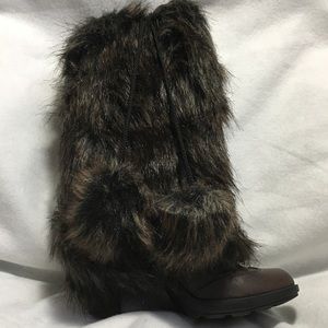 FAUX FUR BOOT CUFFS WITH POM POMS. Fully Lined.12"